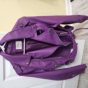 Womens Lilac Cowhide Biker Leather Jacket Fitted Belted Popular Brando Coat Hele